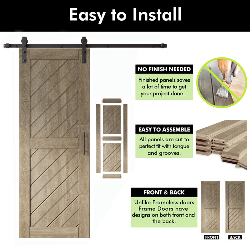 Porte de grange à rayures inclinées et non inclinée Homacer Classic gris non assemblé et fini, pour usage intérieur seulement