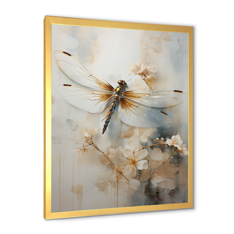 Dragonfly Delight On Canvas Print, Gold Single Picture Framed, 20" H x 12" W x 1" D