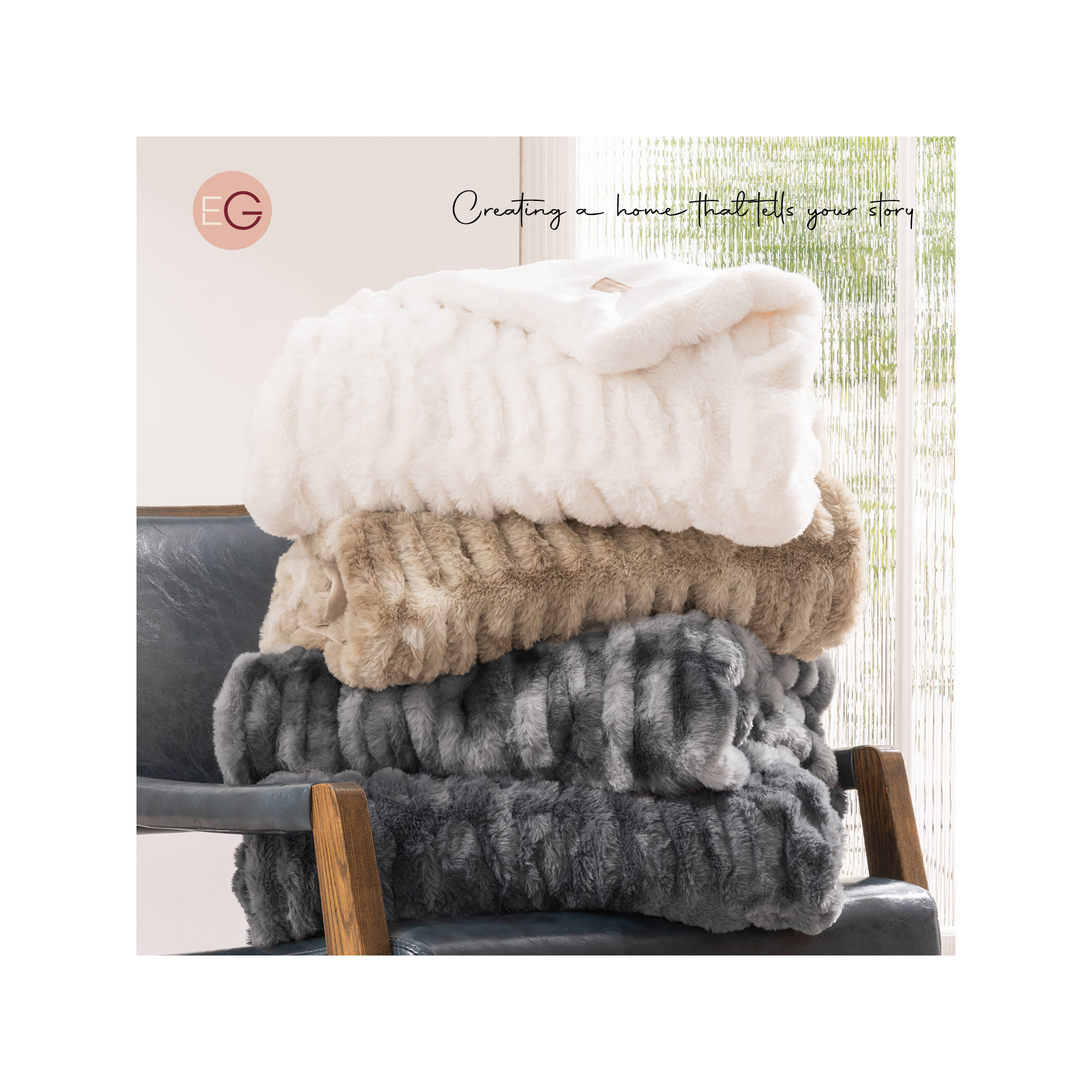 Ruched Bubble Faux Fur Throw Blanket, 60" W x 80" L, Ivory White