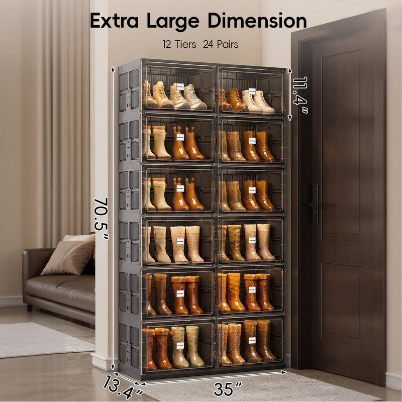 Armoire à chaussures pliante noire à 6 niveaux, organisateur de chaussures hautes pour garde-robe et entrée, 6 Tiers
