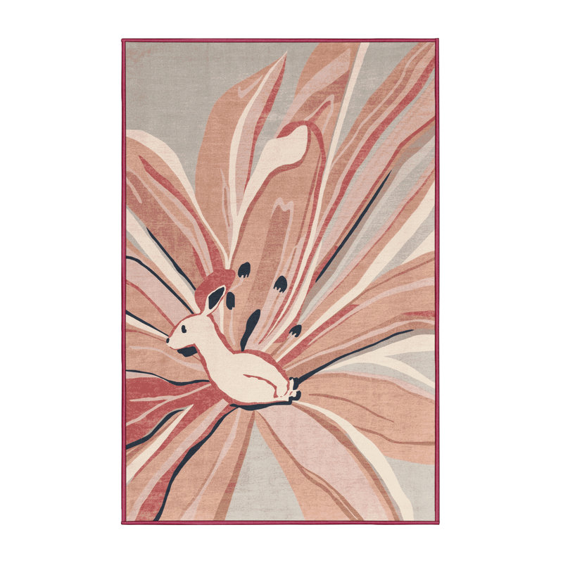 Soft Plush Fabiano Easter Modern & Contemporary Abstract Area Rug in Beige – Rose Binding, 3x5