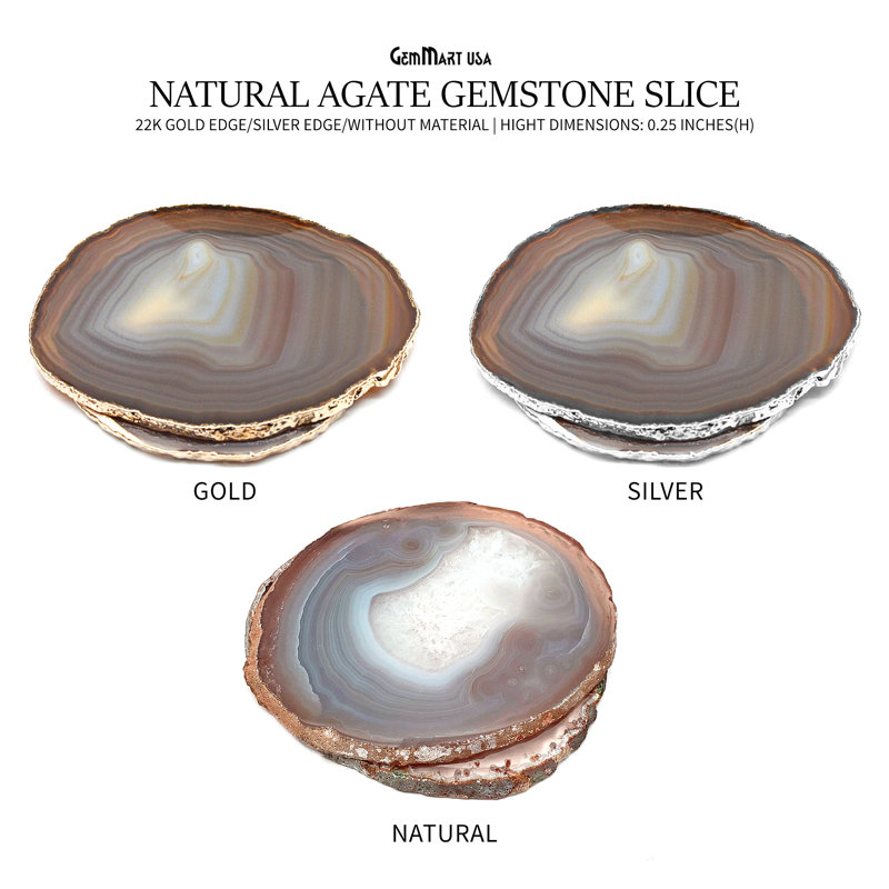 Sous-verres en agate naturelle, accessoires de cuisine, Gris/argent
