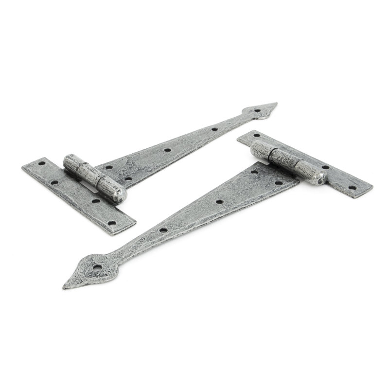 Pair Door Hinges, Pewter Patina, 12.2cm H x 23cm W x 1.6cm D
