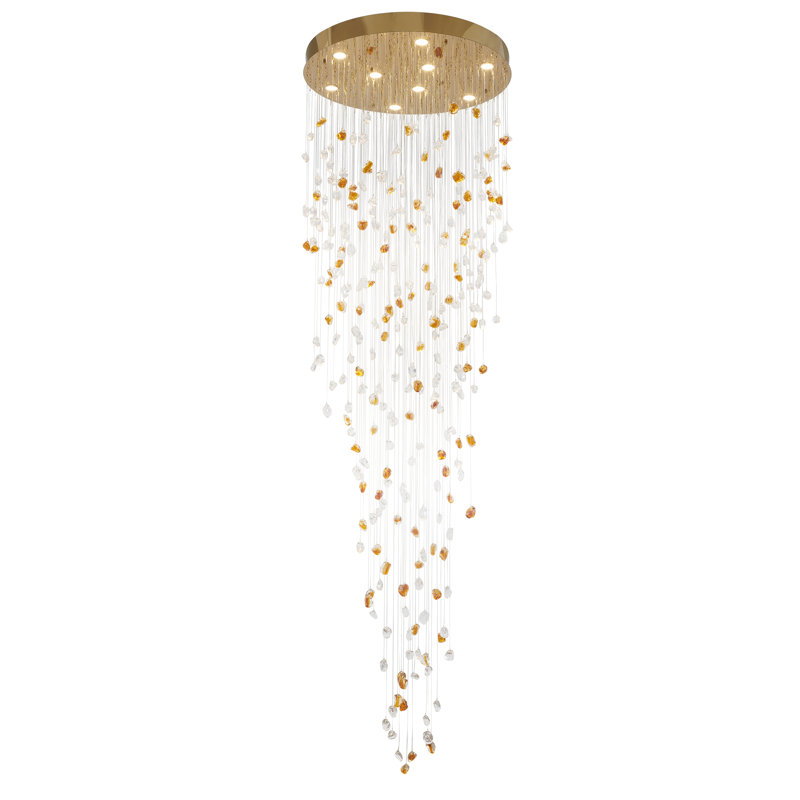 Lustre suspendu en cristal 9 lumières Transitional, H 108 po x l 32 po x P 32 po, Laiton