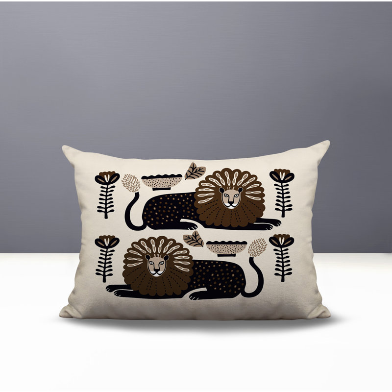 Oreiller rectangulaire réversible intérieur / extérieur Chiga Lion, Beige, Rectangle H 14 po x l 20 po