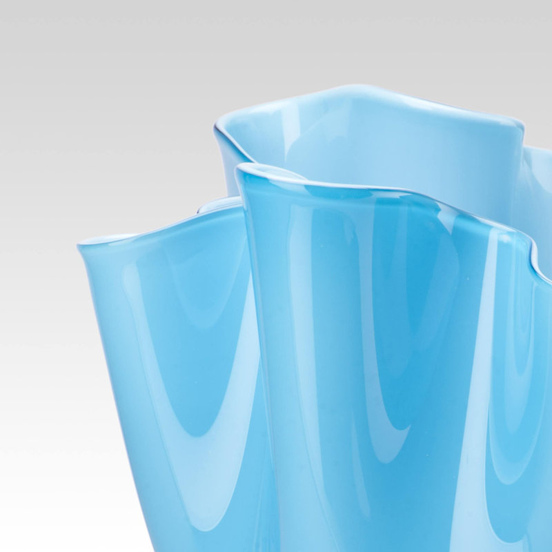 Venini Fazzoletto Vase, 12.2" H x 9.06" W x 9.06" D, Acquamarine