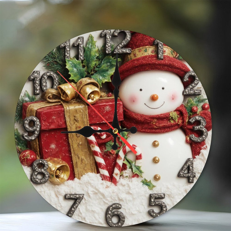 Noël-bonhomme de neige-horloge-avec-cadeaux