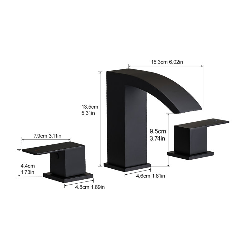 Bathroom Stainless Steel Faucets For Sink 3 Hole Matte Black 8 Inch Widespread Bathroom Sink Faucet Double Lever Handle Faucet Bathroom Vanity Faucet Basin Mixer Tap Faucet With Hose