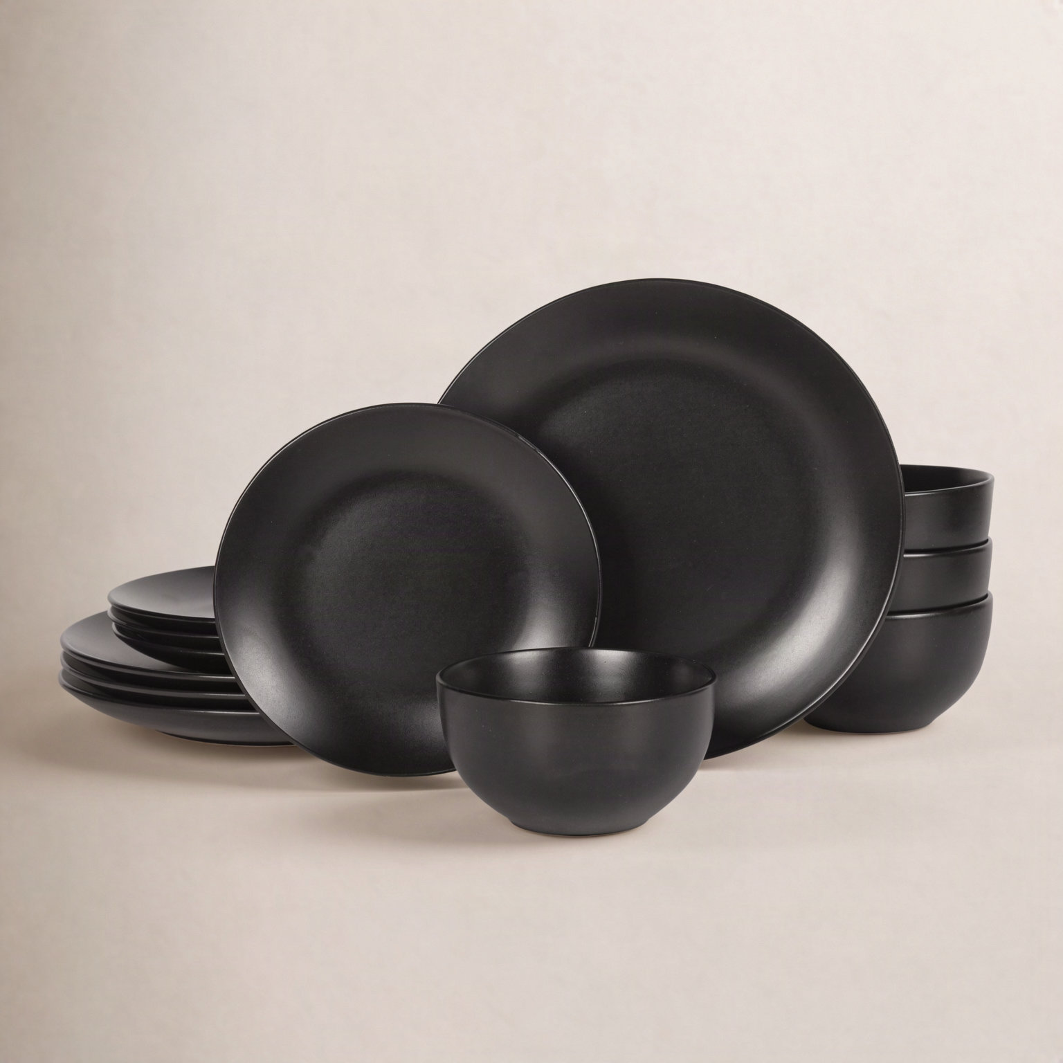 Queenslane Stoneware Dinnerware Set, Black