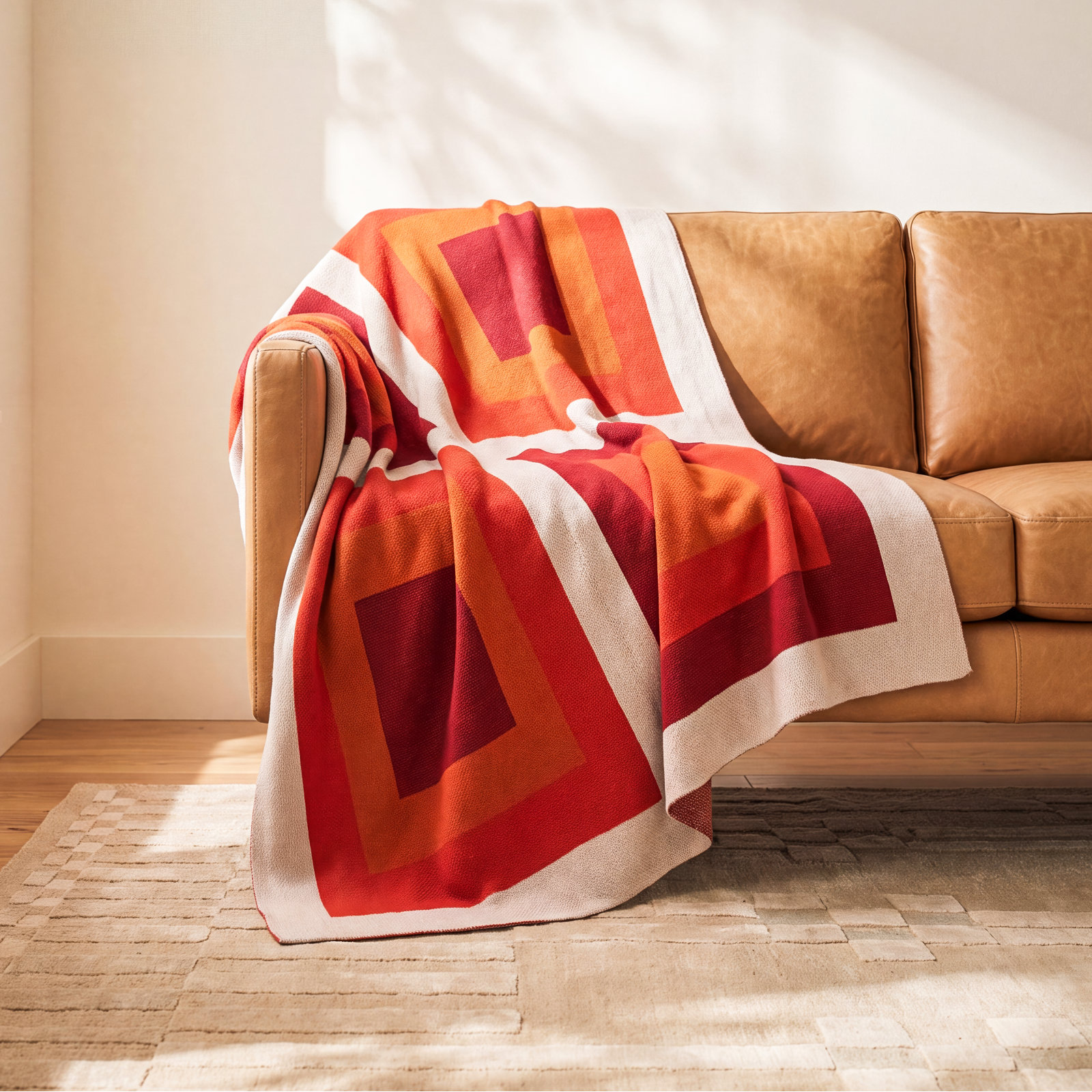 Modern Cotton Blend Knitted Throw Blanket, Red