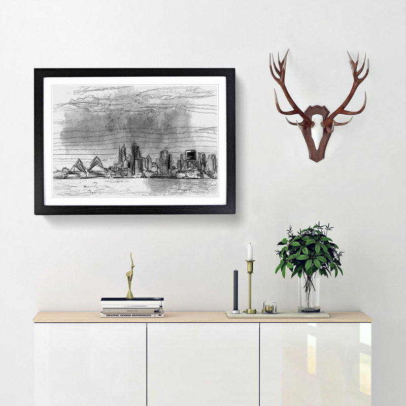 Sydney Australia Skyline in Abstract - Picture Frame Graphic Art Print, 27cm H x 36cm W x 2cm D, Black Framed