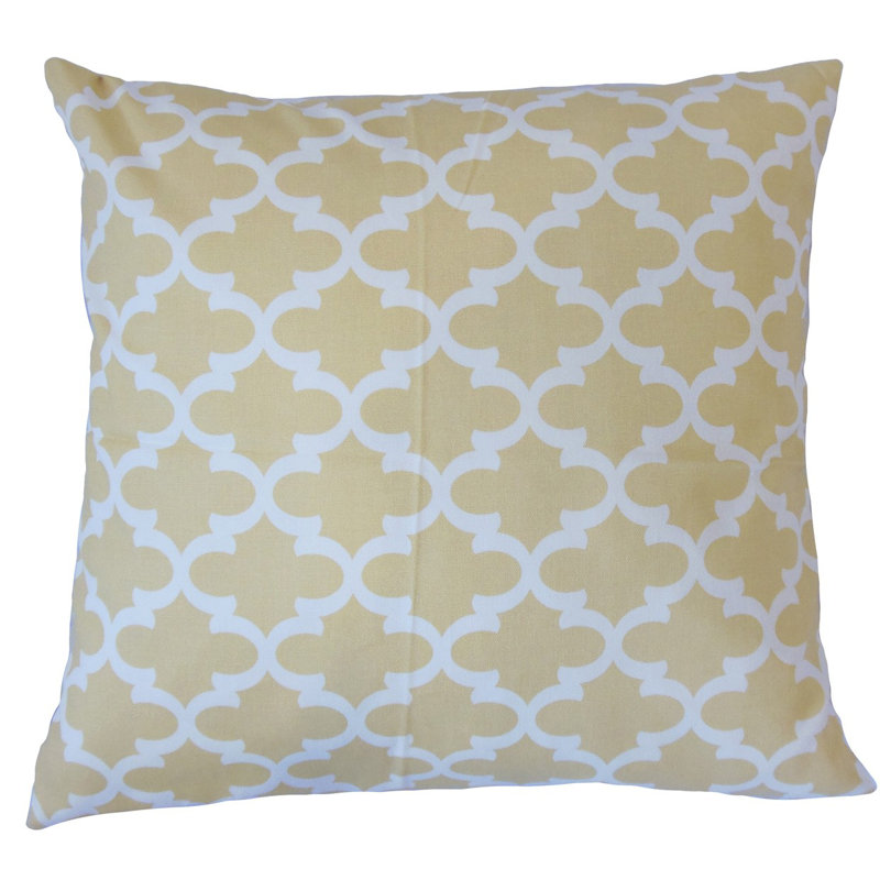 Coussin décoratif en coton géométrique seghen, 24 po x 24 po, Jaune et blanc