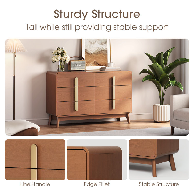 Mid Century Modern Dresser,6 Drawer Dresser With Storage,chest Of Drawers, Brown