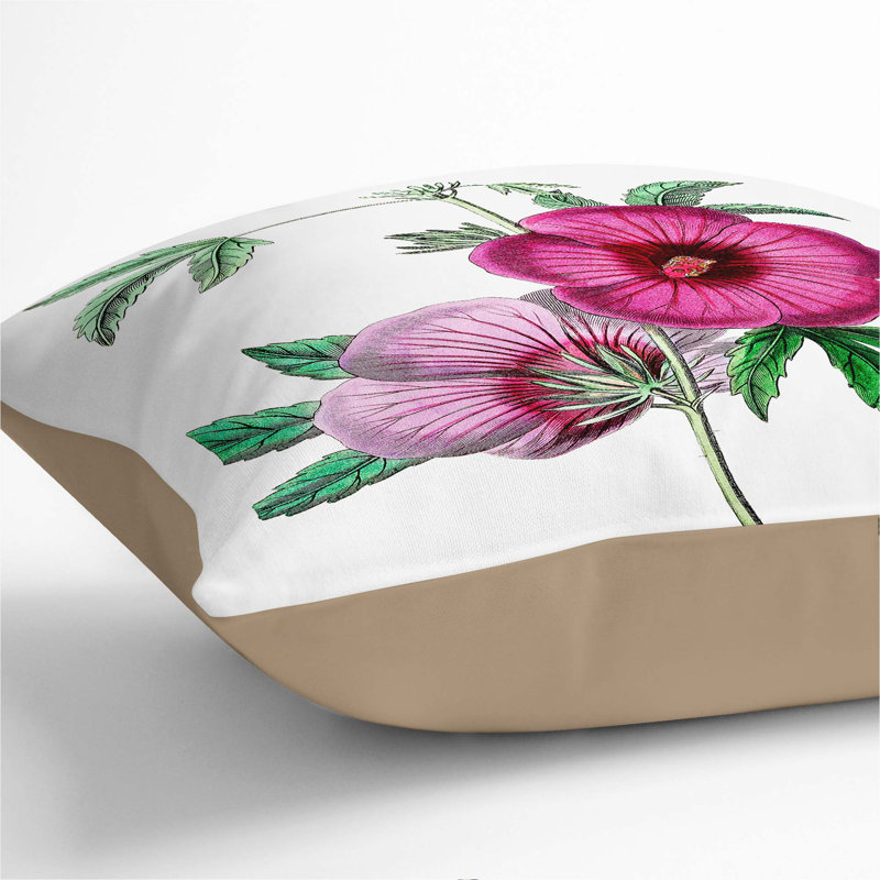 Pink Hibiscus Flowers Cushion with Filling, 40cm H x 40cm W x 15cm D, Stone