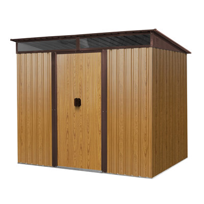 8ft x 6ft Outdoor Metal Storage with Lockable Sliding Doors and Transparent plate for Garden