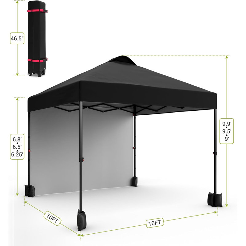 10' X 10‘ Pop Up Canopy With Sidewalls For Outdoor, Waterproof Portable Canopy With One Push Setup, Black