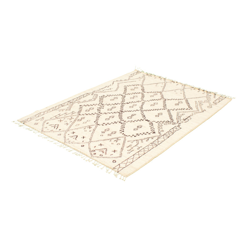 Tapis marocain crème unique en laine noué à la main de style années 2010 de 6 pi 3 po x 8 pi 9 po Marni