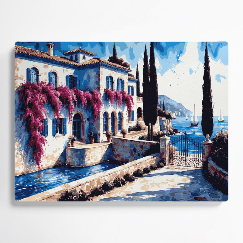 Art mural gris côtier de luxe méditerranéen, H 132 po x l 168 po x P 0,05 po