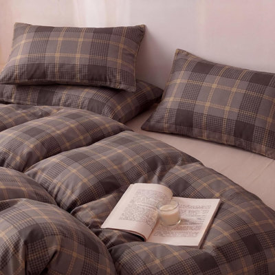 100% Cotton Buffalo Plaid Duvet Cover Queen Size – Taupe Gingham Duvet Cover Set with Zipper Closure, 3 Pieces Soft & Breathable Bedding Set for All Seasons
