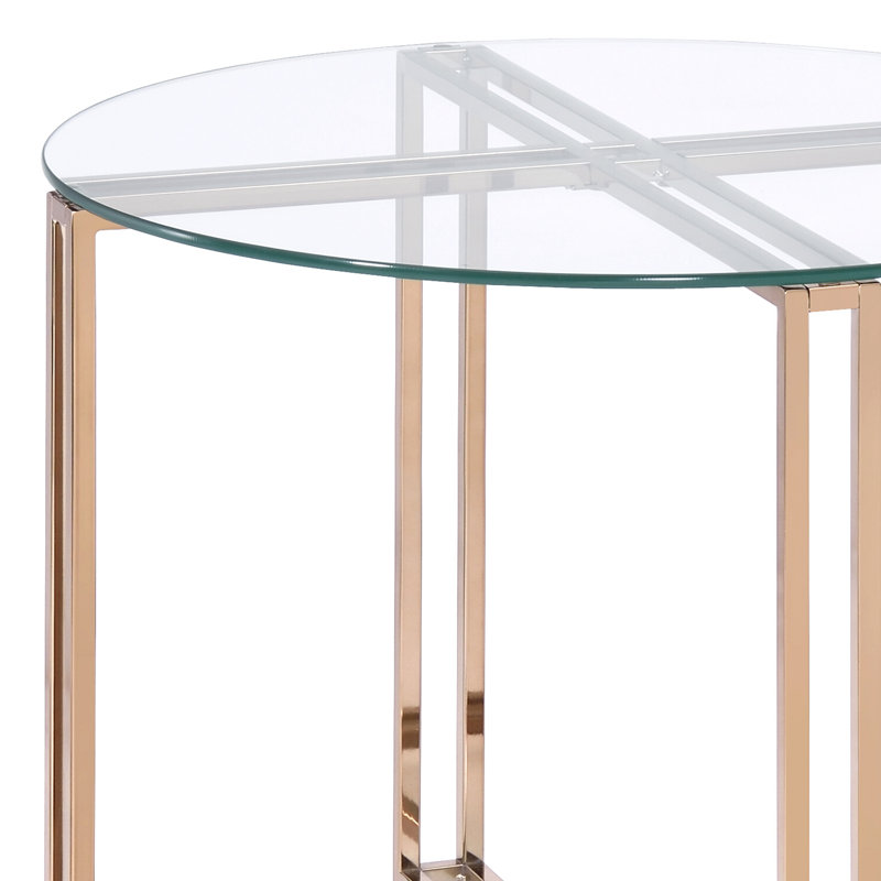 Table de bout avec plateau en verre transparent et finition champagne