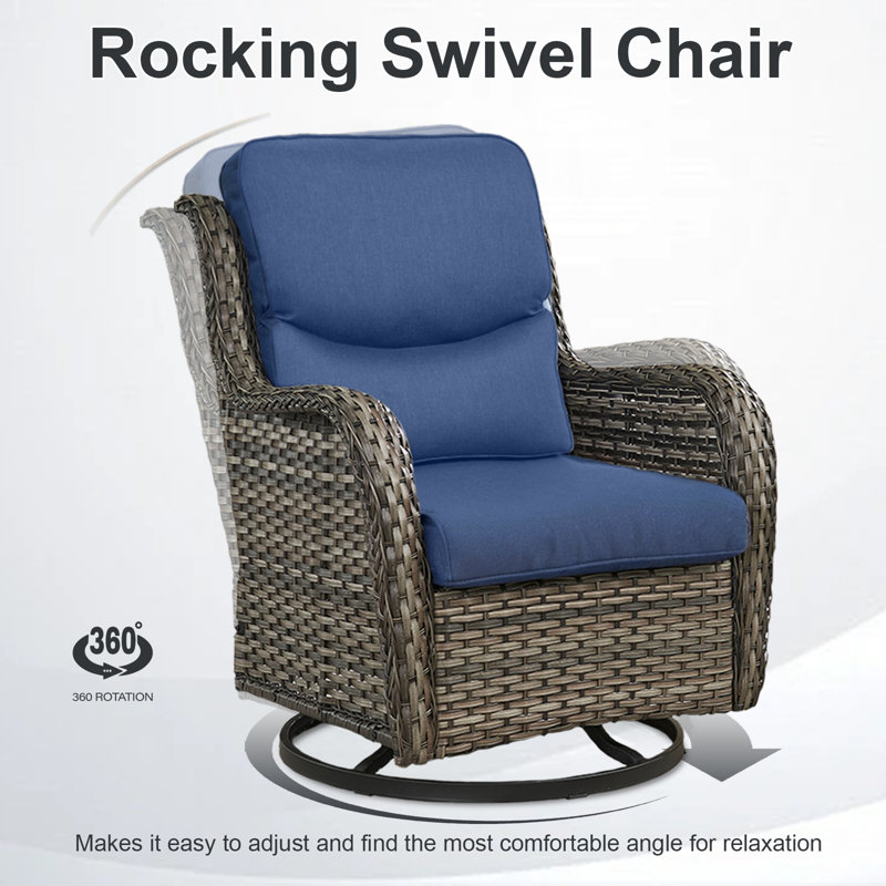 Koba 5-Piece Outdoor Conversation Set – Swivel Rocking Chairs with Fire Pit Table, Gray, Blue