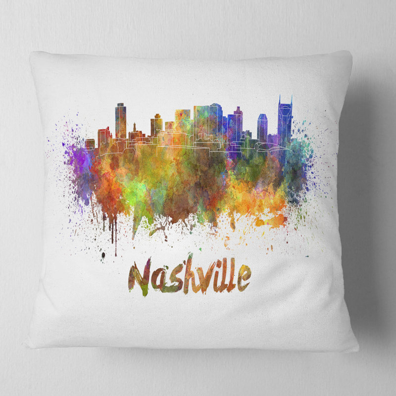 Coussin Skyline - Cityscape, 16 po x 1 po, Mauve / jaune / bleu, Nashville