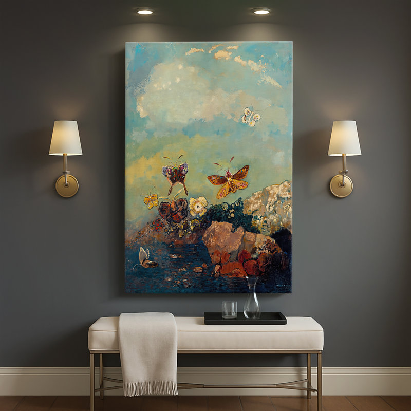 Papillons sur toile tendue par Odilon Redon, 40 po x 60 po