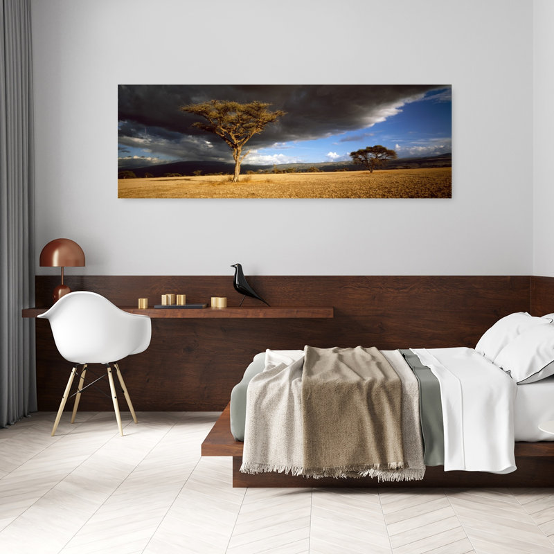 Arbre W, nuages de tempête, Tanzanie, paysage contemporain abstrait, art mural, H 20 po x l 60 po