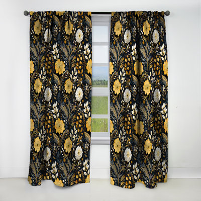 Rideau bohème noir et jaune Boho Botanical - rideau occultant en velours - 1 panneaux