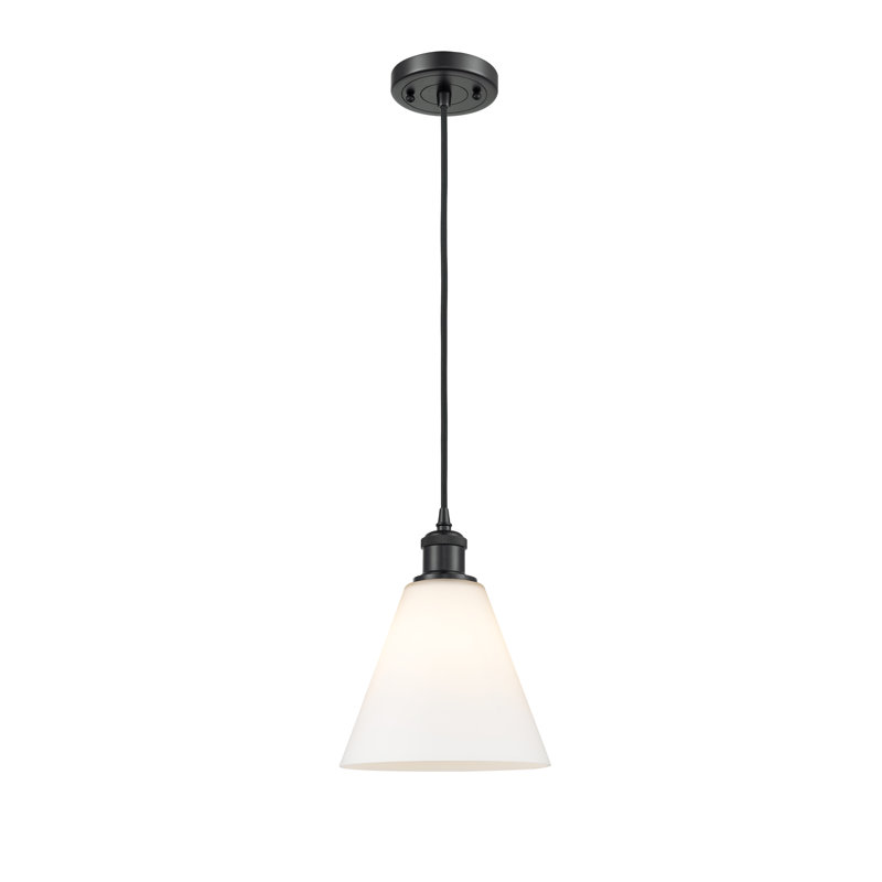 Luminaire suspendu conique à 1 lumière Halyn, H 11,75 po x l 8 po x P 8 po, Blanc, Noir mat