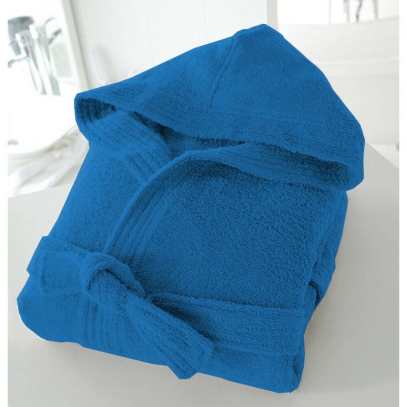 Gattu Cotton Terry Cloth Mid-Calf Bathrobe with Pockets and Hood, M, Teal