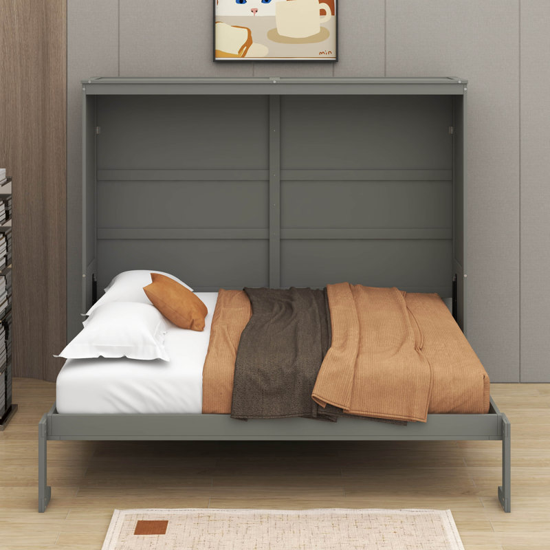 Full Size Murphy Bed Wall Bed, Gray, Full
