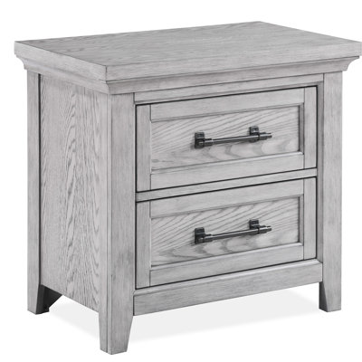 Two Drawer Nightstand In Gray For Bedroom - Solid Wood, Construction, Transitional Style With Drawers Construction