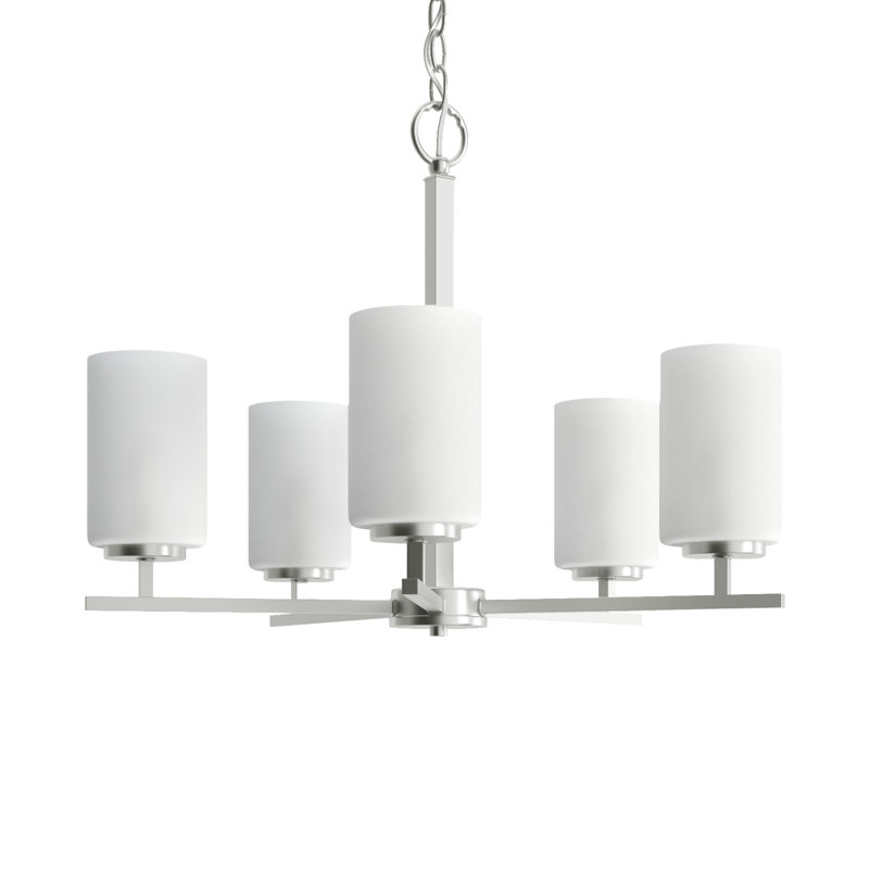Lustre cylindrique Charvic Spoutnik, Nickel brossé, 5 lumières, H 18 po x l 24 po x P 24 po