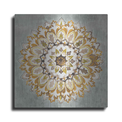 Bungalow Bungalow «Mandala Delight II Yellow Grey» par Danhui Nai, art mural en métal