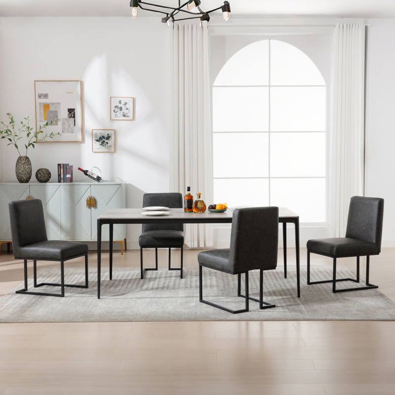 45cm H Upholstered Metal Side Chair, Dark Grey
