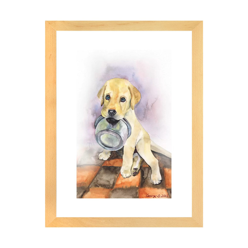 Labrador Labrador par George Dyachenko - reproduction, Papier encadré de bois naturel, Blanc, H 32 po x l 24 po x P 1 po