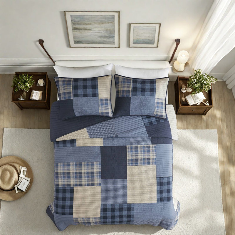 Ensembles de literie de luxe en coton, courtepointe double / grand 3 pièces, conception moderne en patchwork pour toutes les saisons