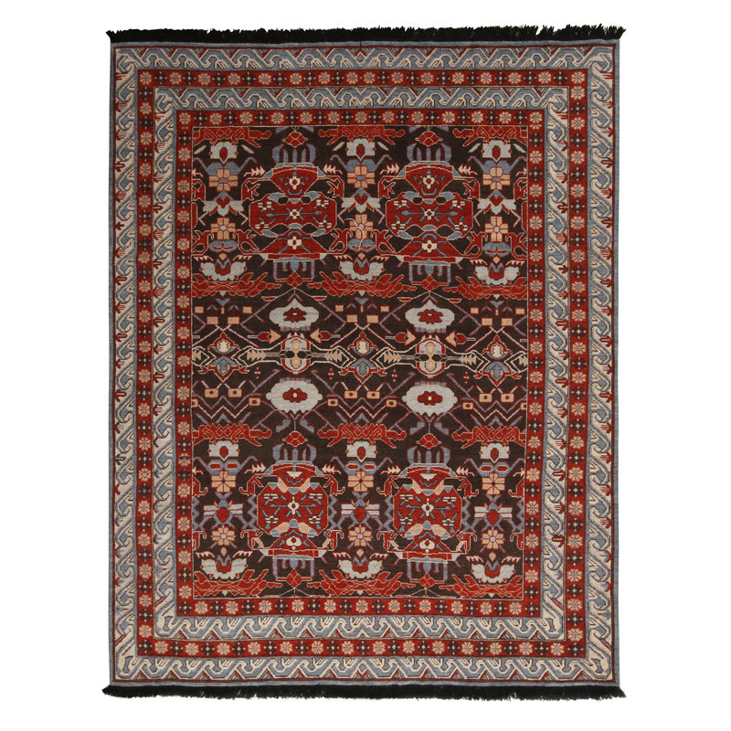 Burano Hand Knotted Wool Geometric Area Rug, Rectangle 5' x 7'