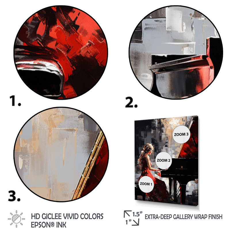 «Wum Black Red Music Piano Harmony», reproduction sur toile, H 32 po x l 16 po x P 1 po, Toile tendue