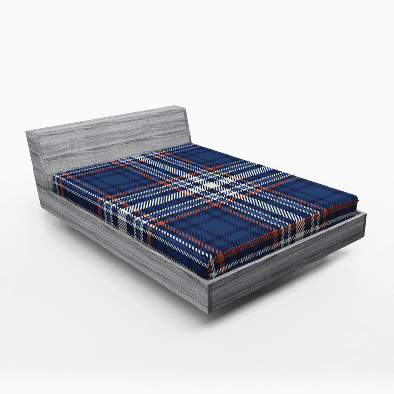Microfiber Striped Fitted Sheet, Full Fitted Sheet, Indigo Plaid