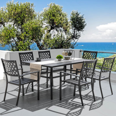 Outdoor 7-Piece Dining Set, Iron Finish, Black with Gold Speckles