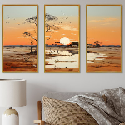 Paysage africain, coucher de soleil I - ensemble d'art mural sur toile Afrique