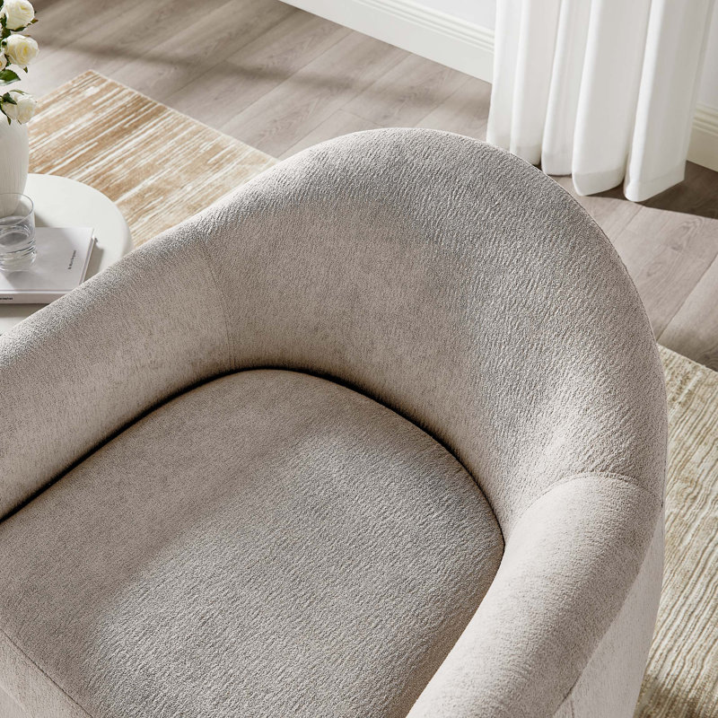 33.86" Teddy Fleece Upholstered Swivel Barrel Chair With Removable Cushion, Camel Terry Fleece
