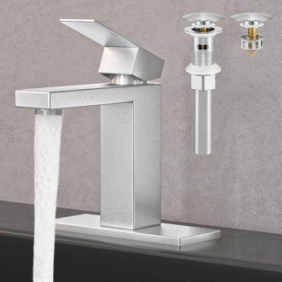 KES Bathroom Sink Faucets With Drain (With Overflow), Bathroom Faucets For Sink 1 Hole Or 3 Holes, Vanity Faucet, Brushed 18/8 Stainless Steel
