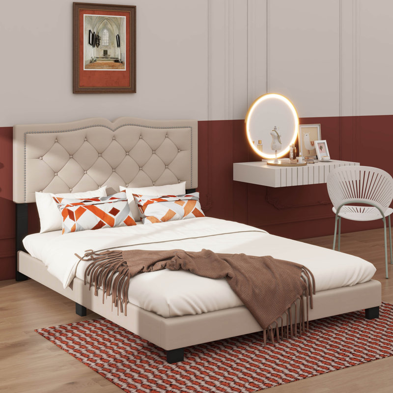 Base de lit tapissier luxueux, Beige