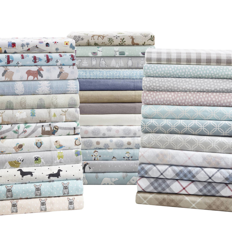 Ensemble de draps en flanelle 100% coton à motif chevrons simples TG 3 pièces, doux au toucher, avec drap plat, 2 taies d'oreiller ajustées