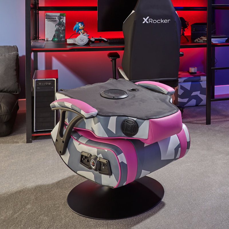 X Rocker Ergonomic Faux Leather PC & Racing Game Chair, Grey Neon/Pink
