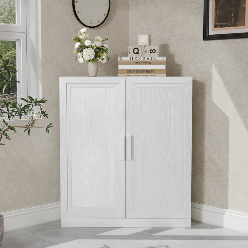 Armoire à vin 36 po x H 31 po à 2 portes avec tablettes réglables pour le salon et la chambre, Blanc