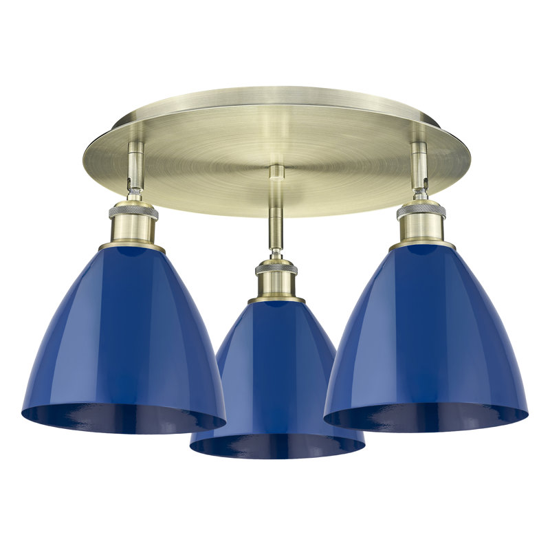 Plafonnier encastré 3 lumières 7,5 po Allare, Bleu, Laiton antique